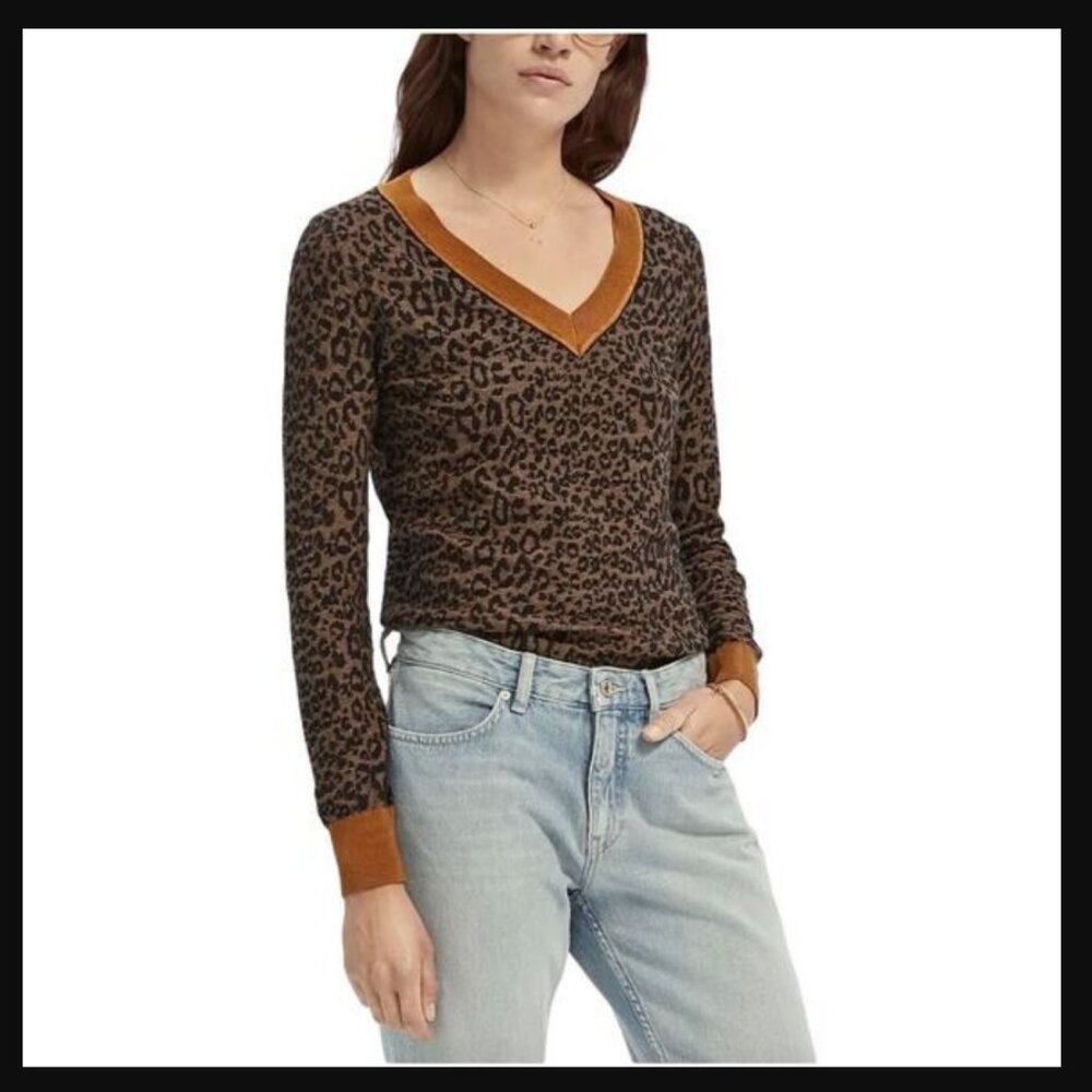 Scotch & Soda Starwatcher V-neck Leopard brown sweater size L large